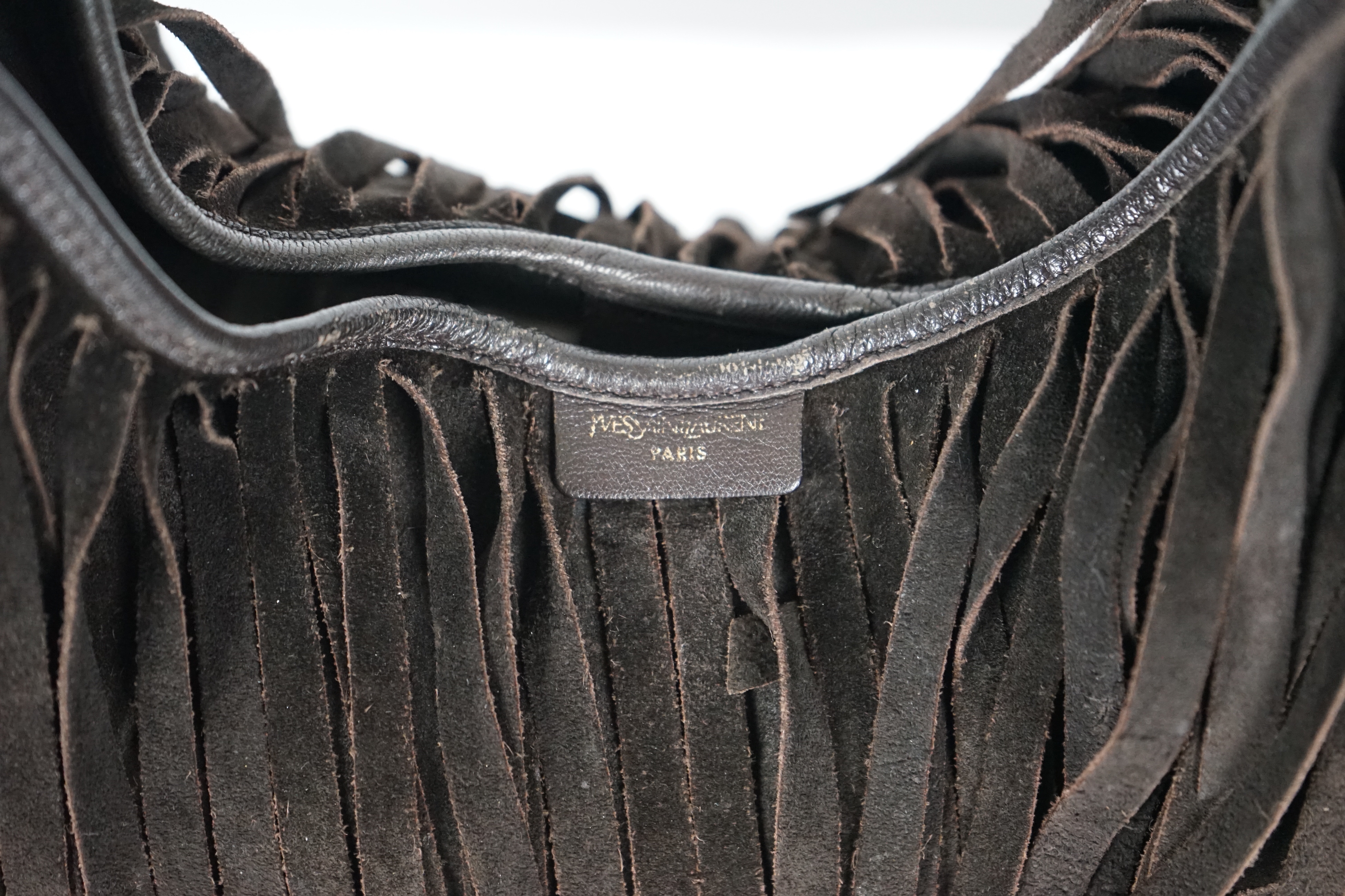 A vintage Yves Saint Laurent rive gauche Bohème brown shoulder bag, width 38cm, height 28cm, overall 58cm